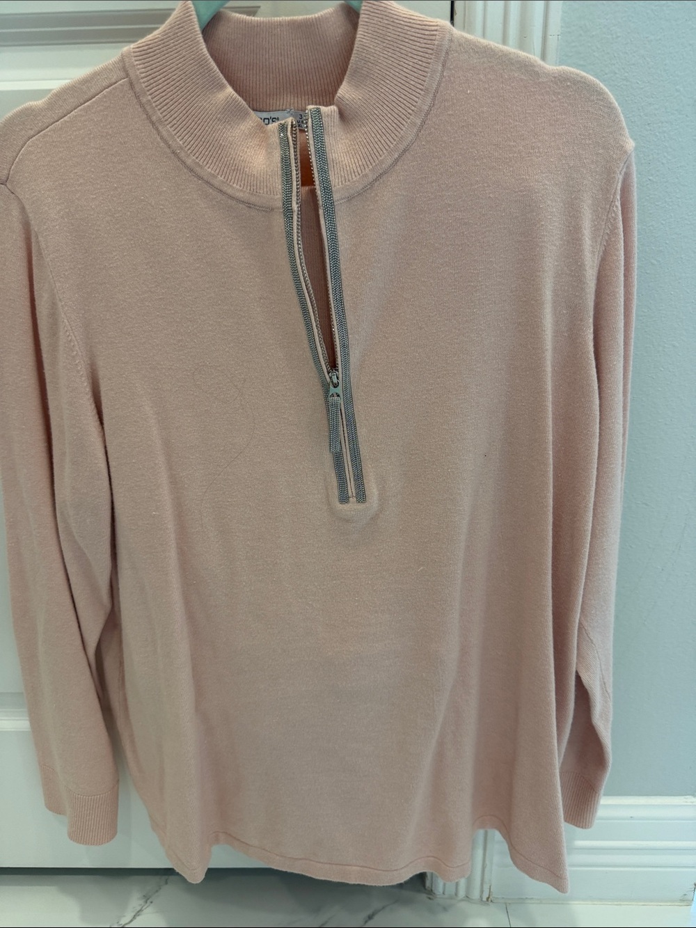 Light Pink Half-Zip Mock Neck Pullover Sweater and pant set